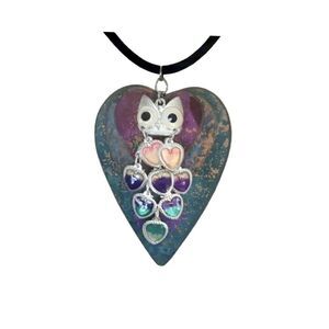 Owl Pendant Necklace Mixed Metal Velvet Cord